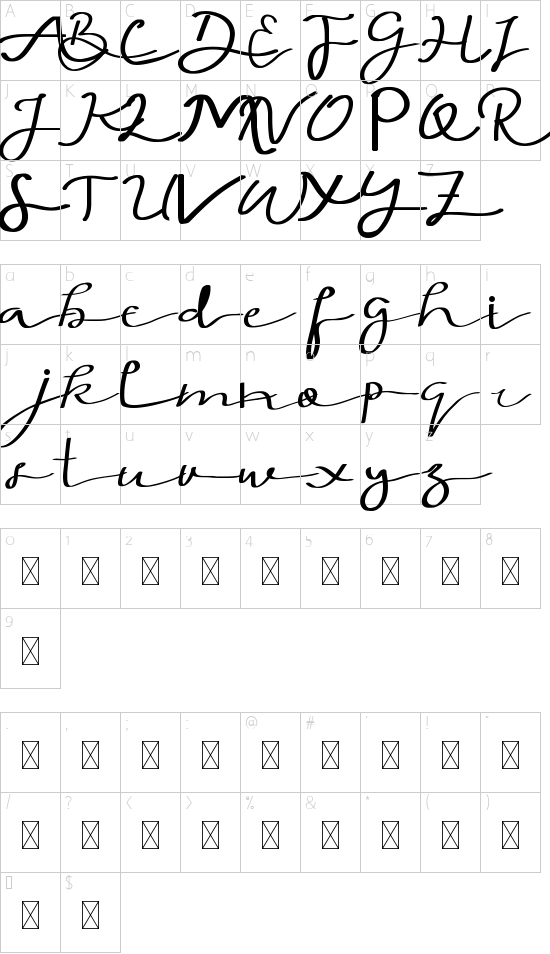 Thuesday Demo font character map