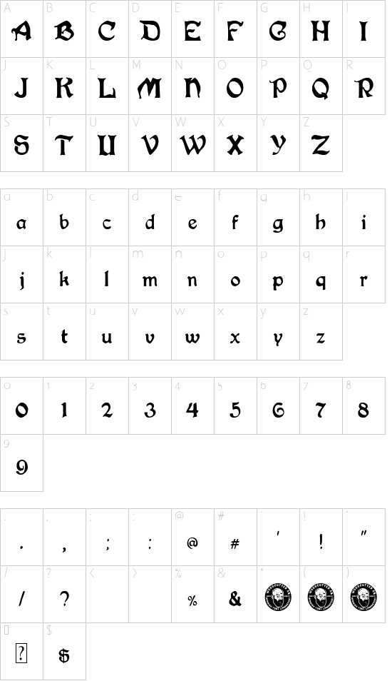 White Storm font character map