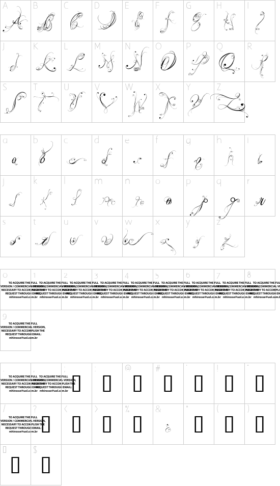 LYSSA DEMO VERSION font character map