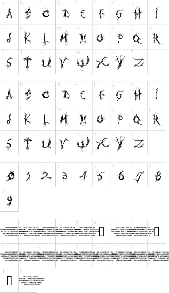 MUMIA DEMO VERSION font character map