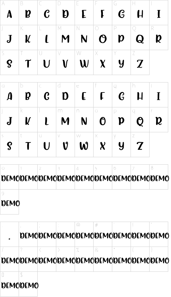 Love At First Sight Sans Regular font character map