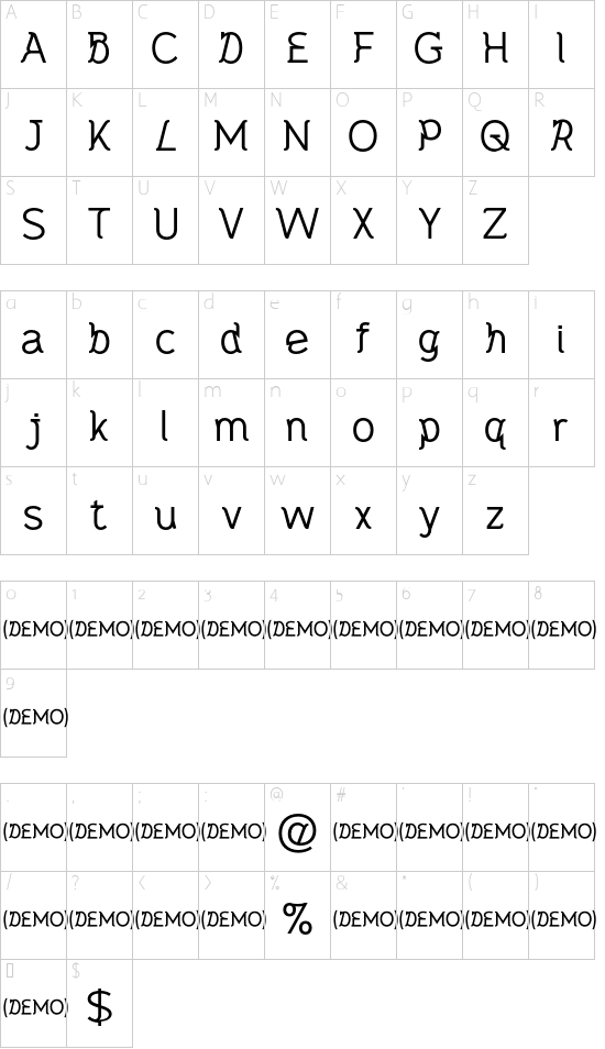 Metaphysica Demo Demo font character map