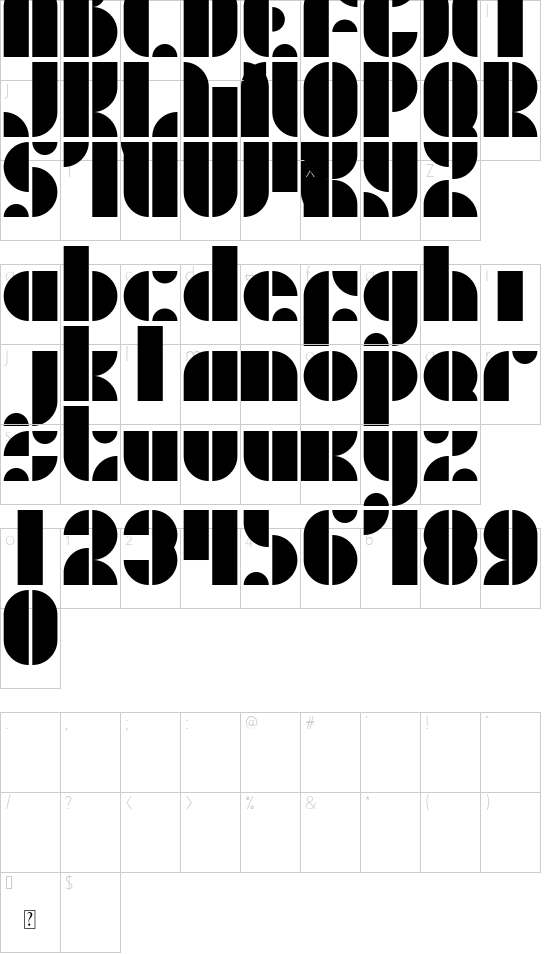 sembarang DEMO font character map