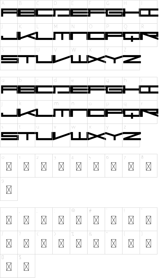 Steelbase font character map