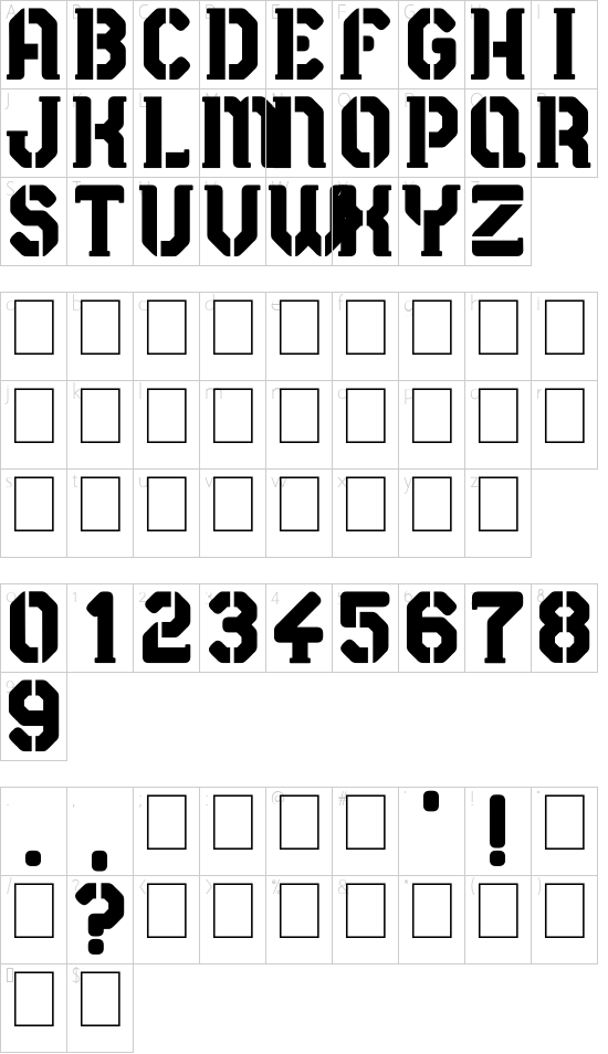 Sergeant Rock font character map