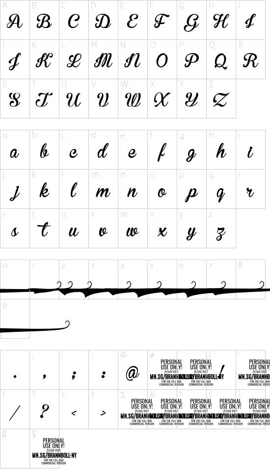 Brannboll Connect PERSONAL USE font character map