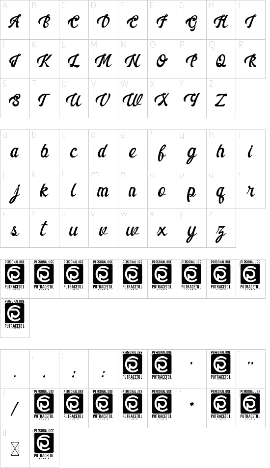 Garland font character map