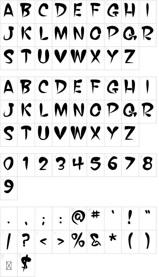 BOOZ BOOM font character map
