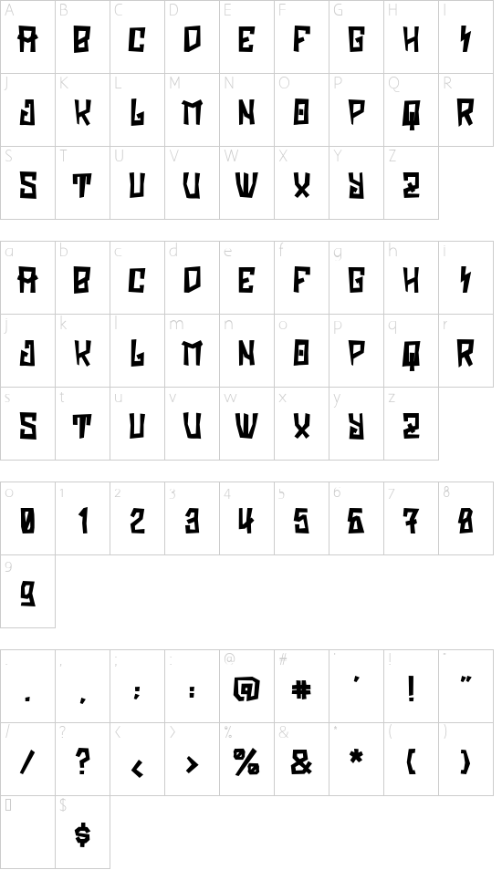 CRIT RACE font character map