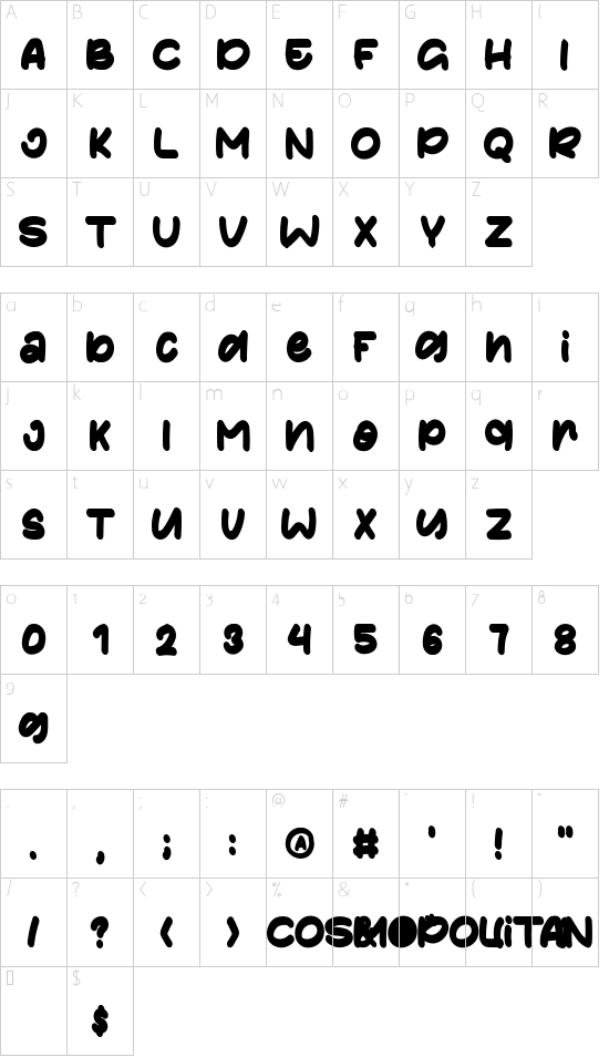 Cosmopolitan Regular font character map