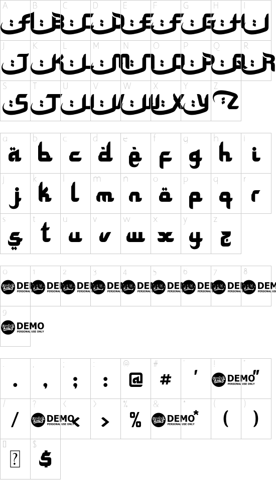 Special Ramadhan font character map