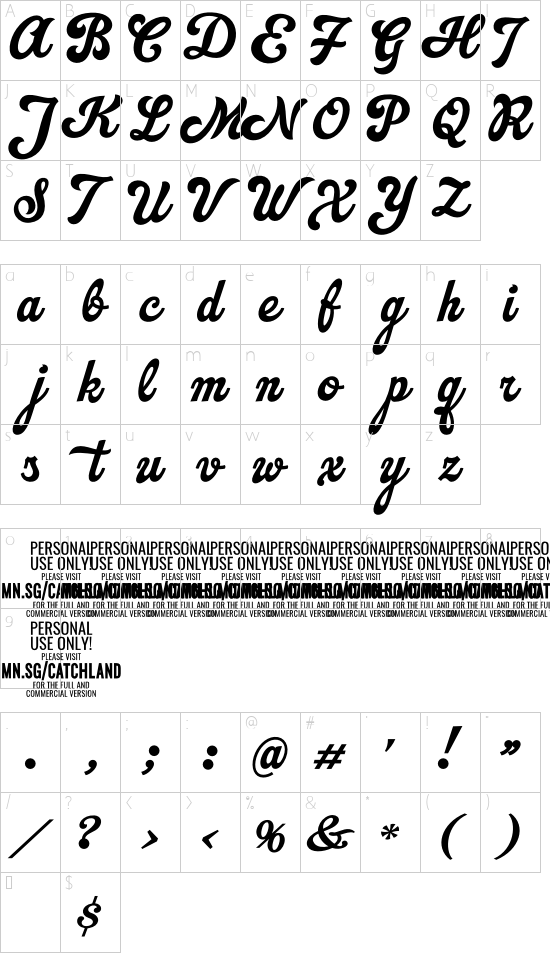 Catchland PERSONAL USE ONLY PERSONAL USE ONLY font character map