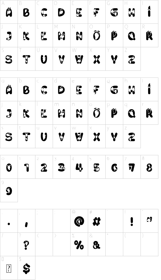 Mango font character map