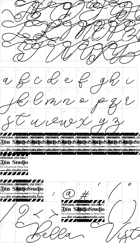 Bella Vista Personal Use font character map