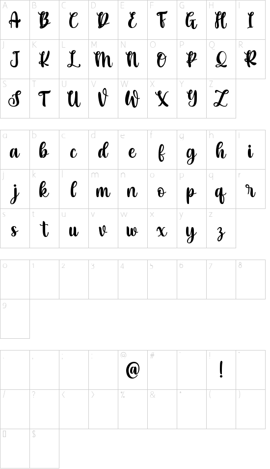 Christmas Blessings font character map