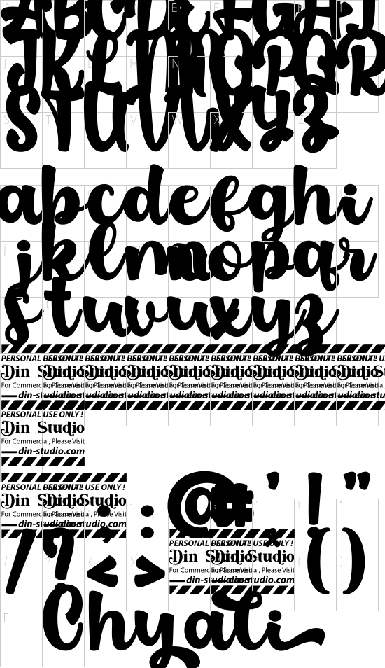 Chyali Personal Use font character map
