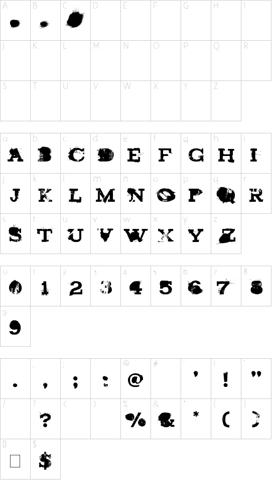 brand new burn font character map