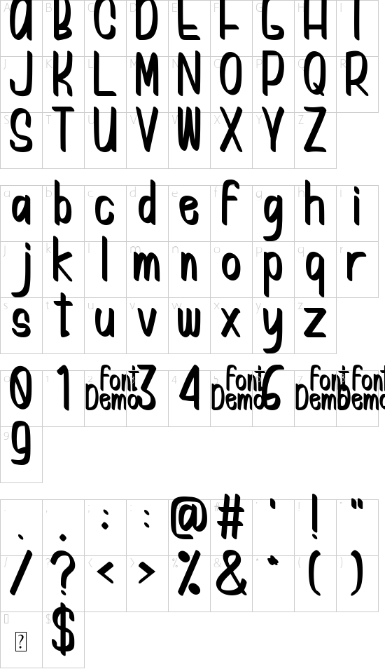 Kattine font character map