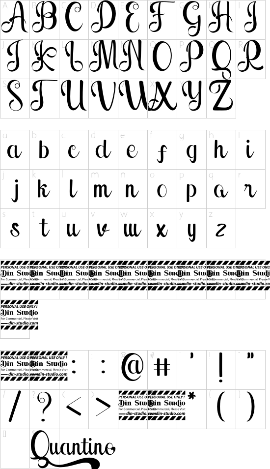 Quantine Personal Use font character map