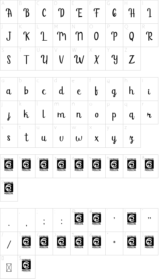 Sunshine Mind font character map