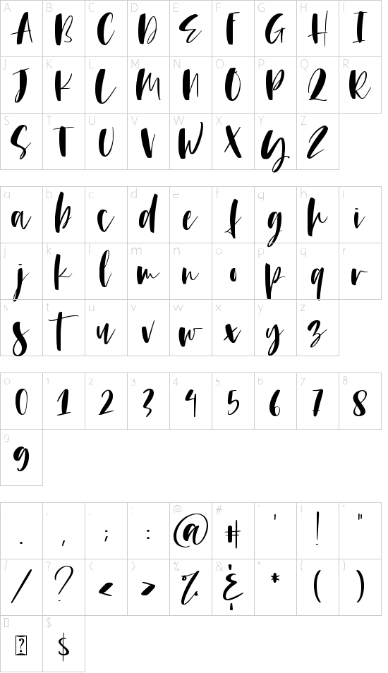 Under Summer font character map