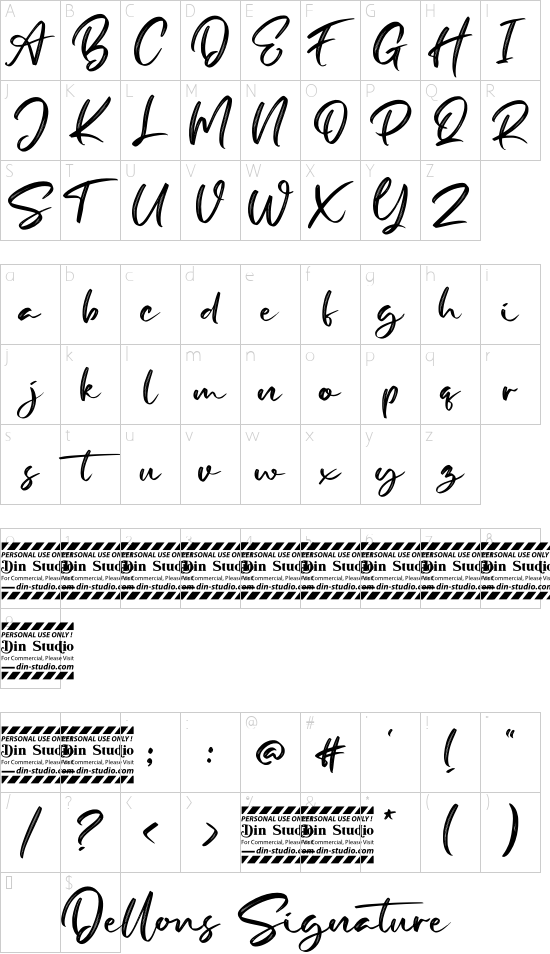 Dellons Signature Personal Use font character map