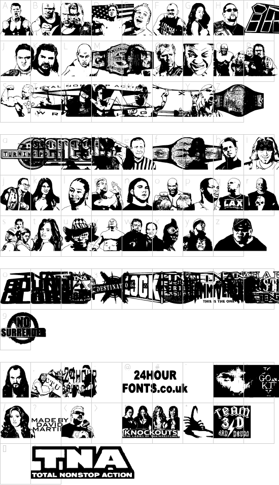 TNA Lockdown font character map