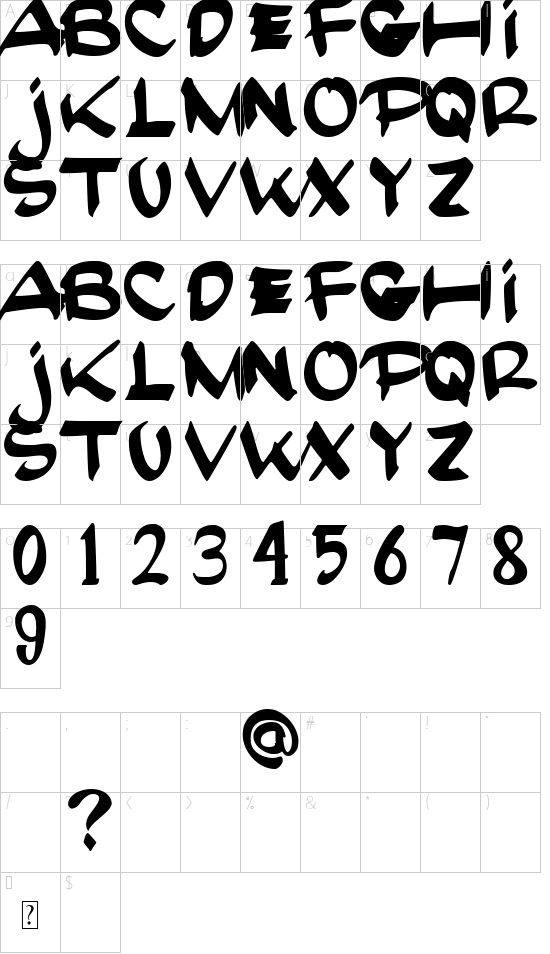 HomerFace Demo font character map