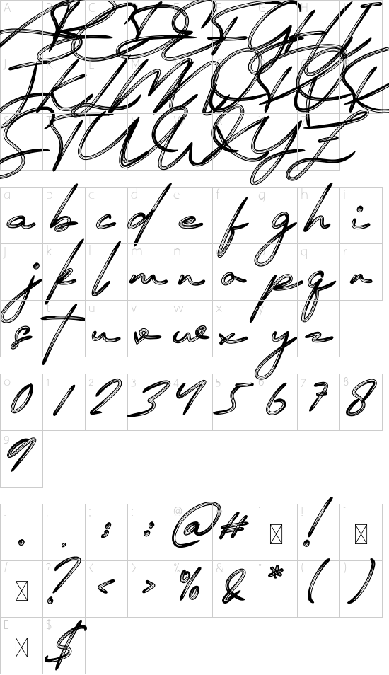 Signature December font character map