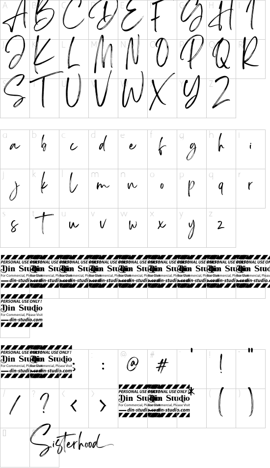 Sisterhood Personal Use font character map