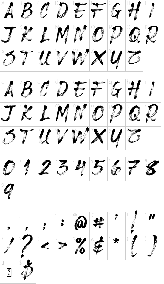 Sore DEMO font character map
