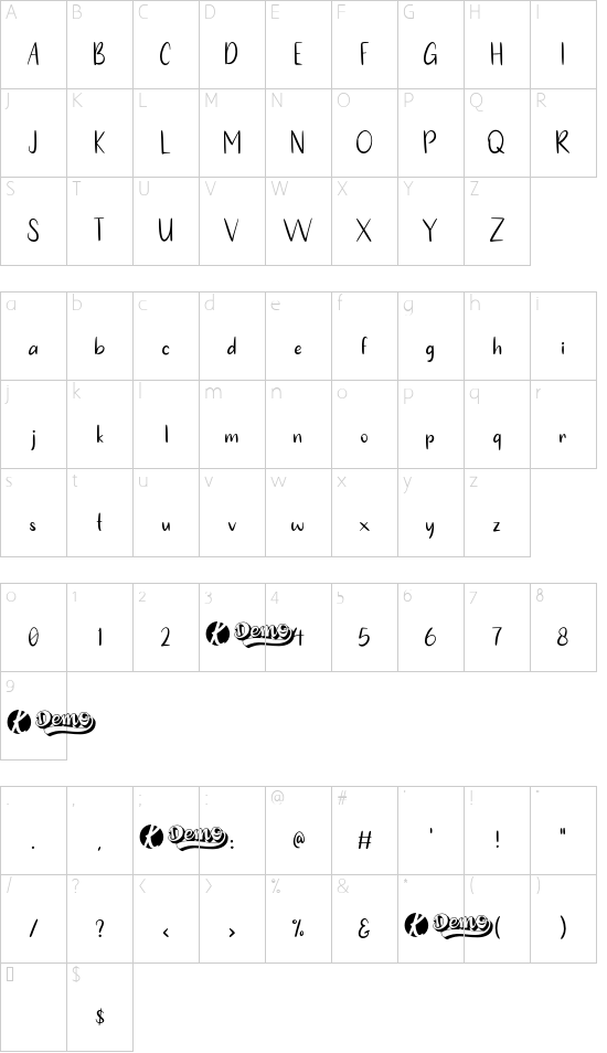 WhiteAmour San Serif font character map
