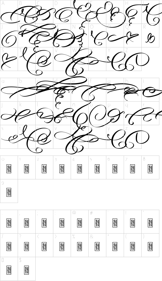 Angella Gardness Swash font character map