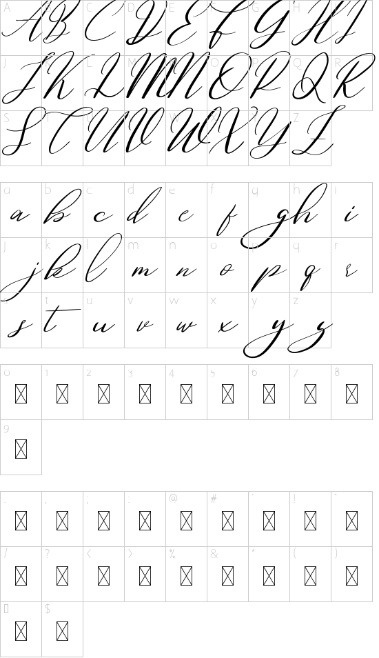 Dovetail Demo font character map