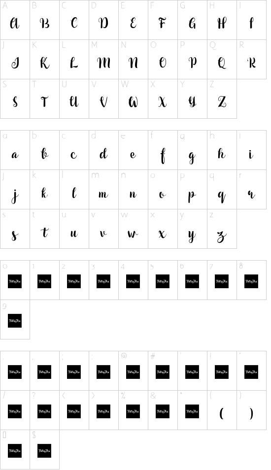 Jelantik Script Demo font character map