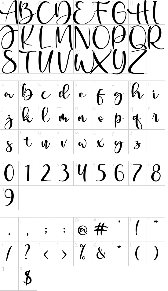Marbellos font character map