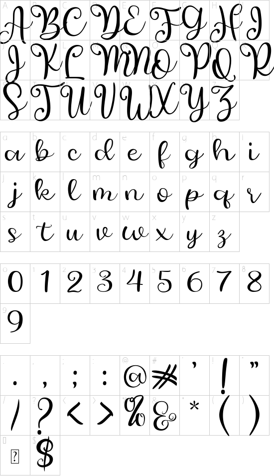 Quotesy font character map