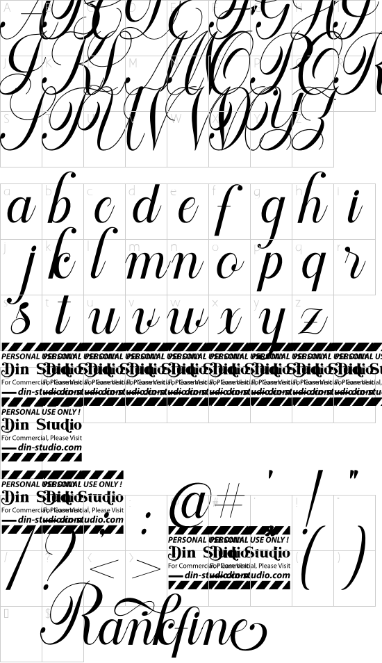 Rankfine Personal Use font character map