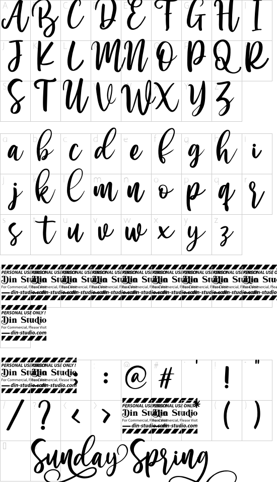 Sunday Spring Personal Use font character map