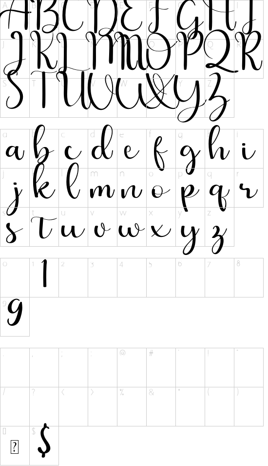 falling free for personal use font character map