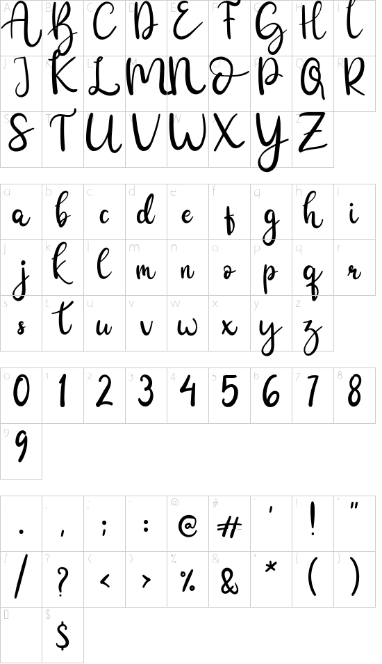 Balleroga font character map