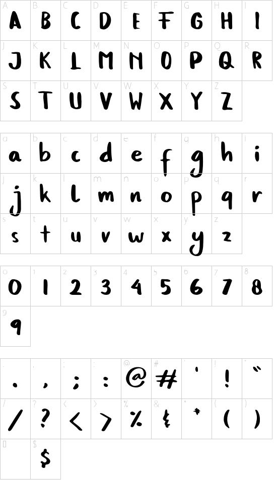 Billie Regular font character map