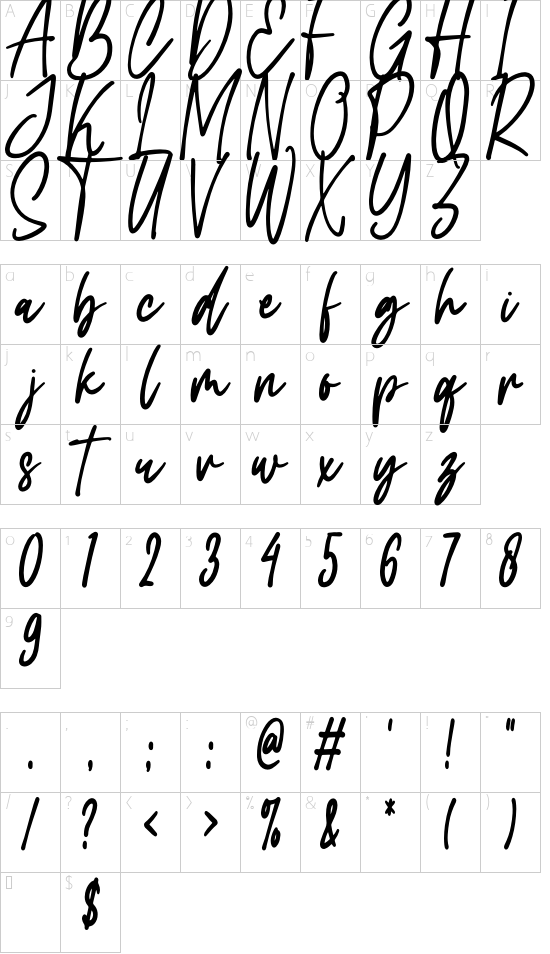 Carolina Signature font character map