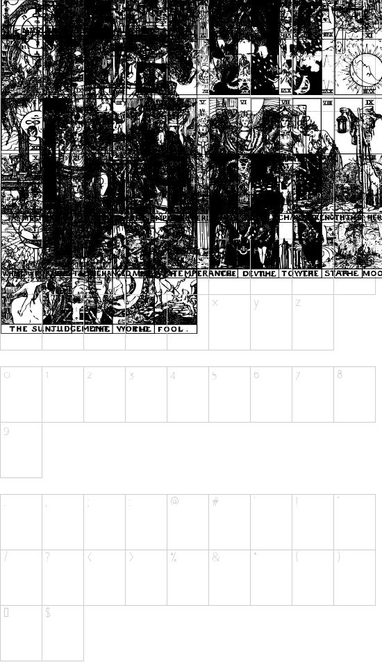 Gypsy Tarot-Major Arcana font character map