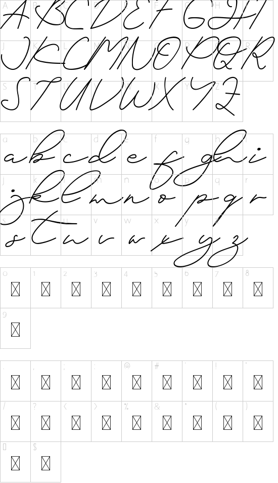 Dreamy Melodies Demo font character map