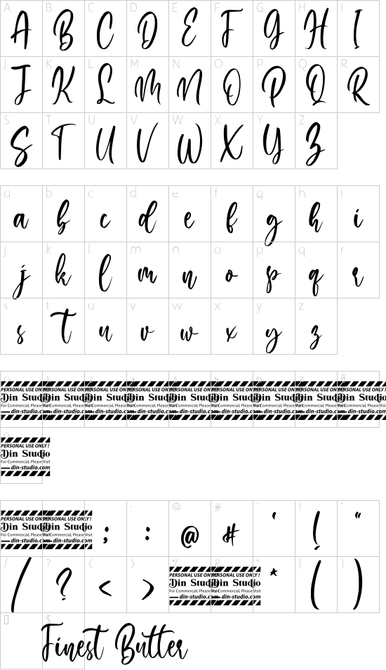 Finest Butter Personal Use font character map