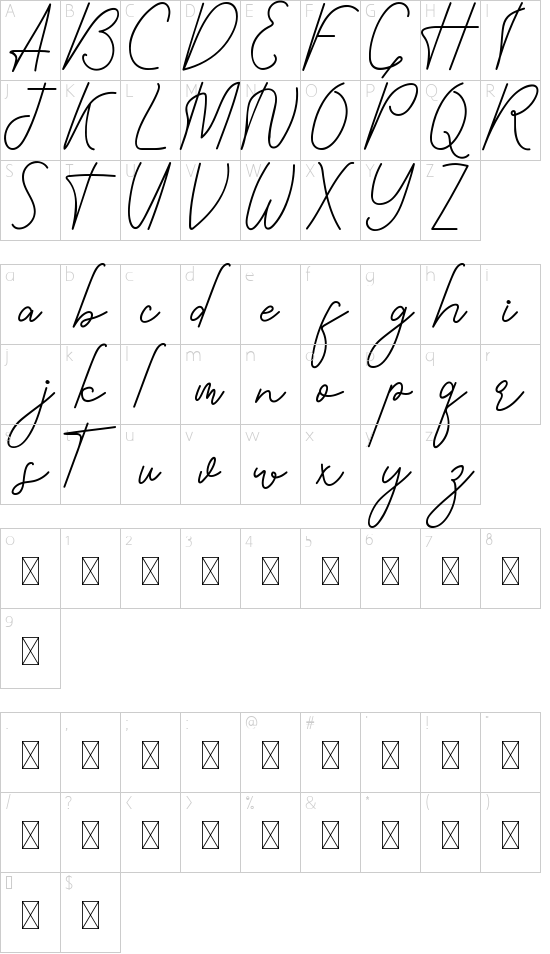 Goodselves Demo font character map