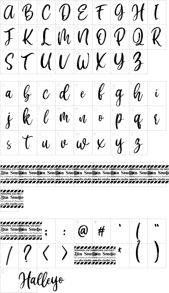 Halleyo Personal Use font character map