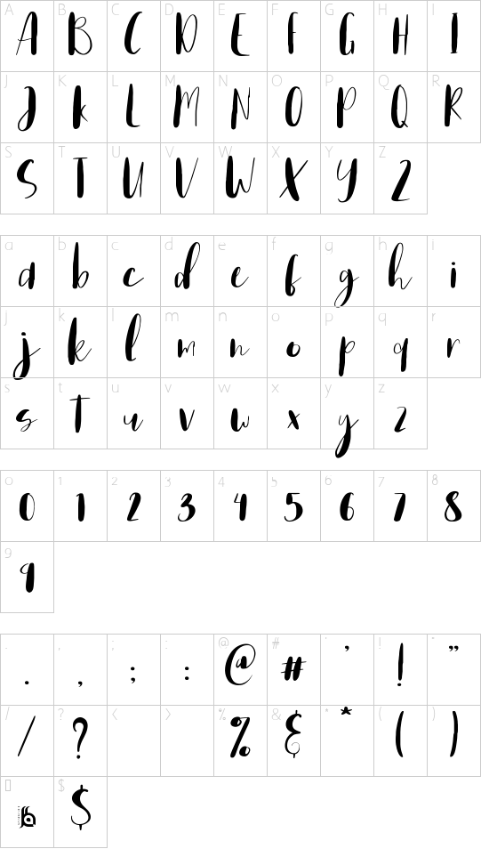Home Spring font character map