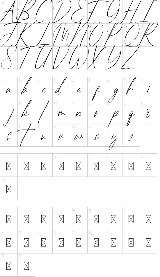 Hostiline Demo font character map